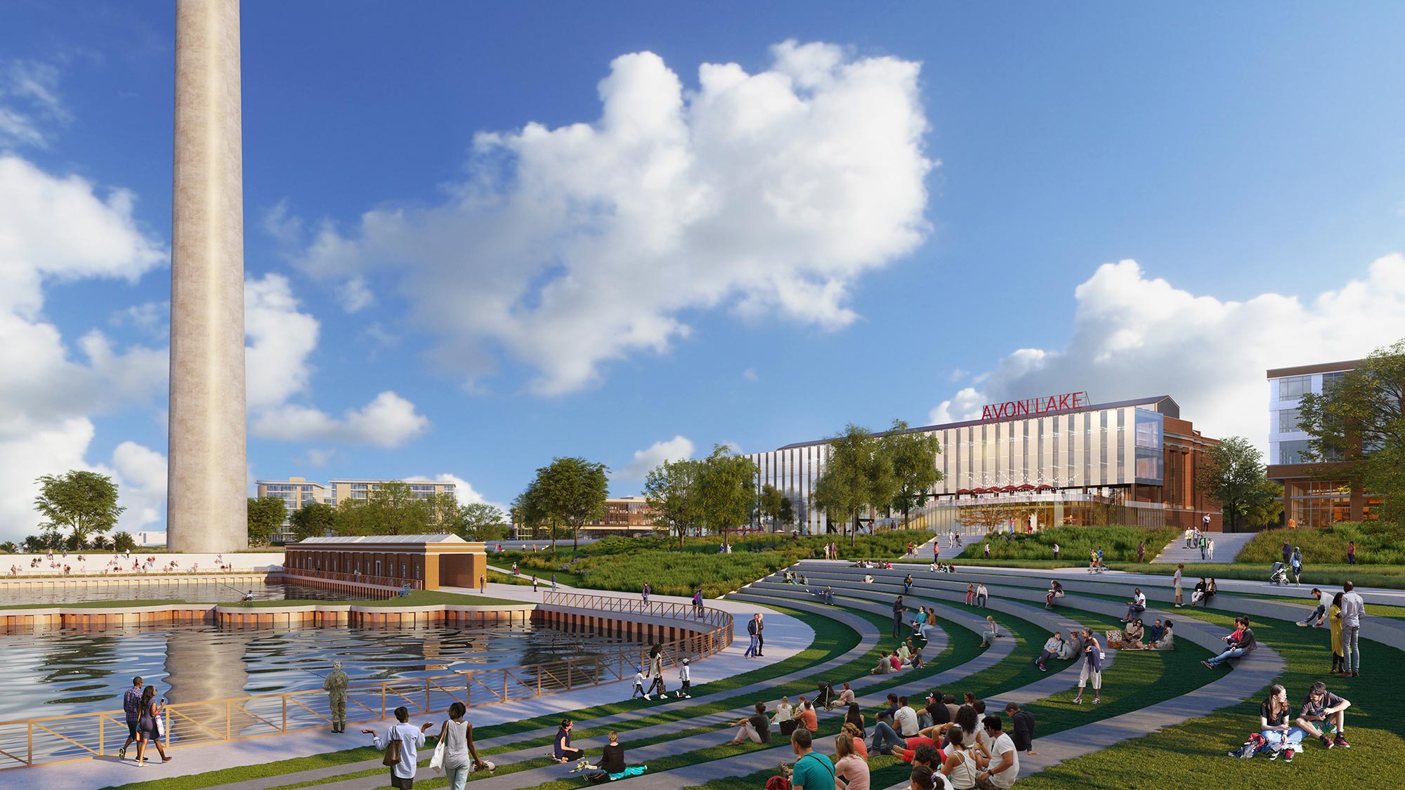 Avon Lake Renewable Master Plan lake steps rendering.