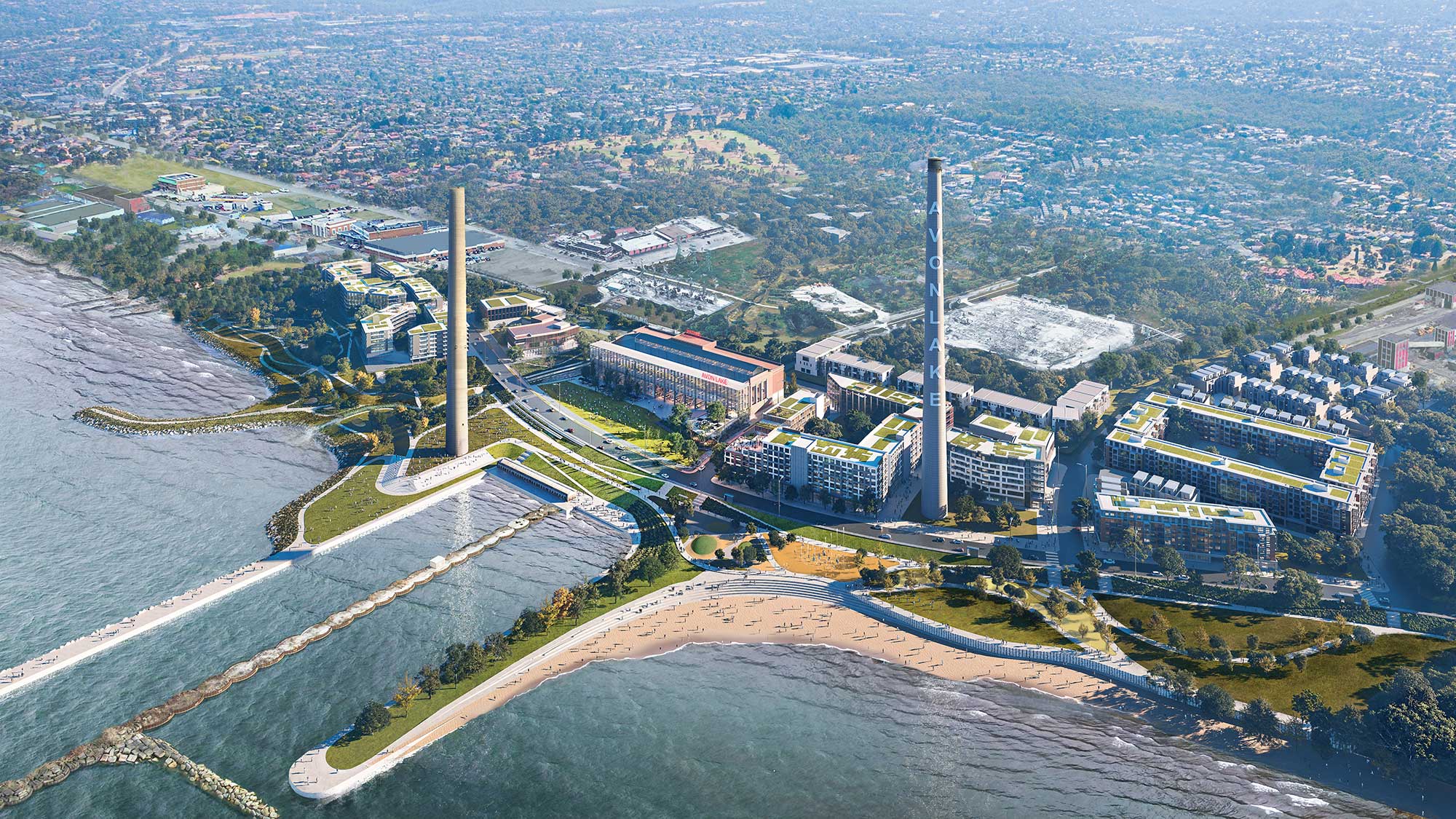 Avon Lake Renewable Master Plan aerial rendering.