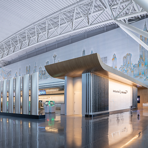 American Airlines & British Airways check-in area at JFK International Airport.