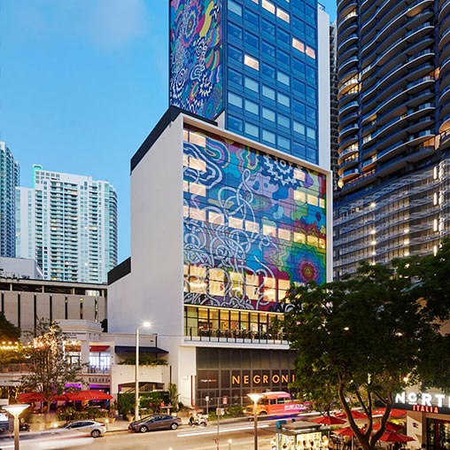 citizenM Miami art-clad hotel tower.