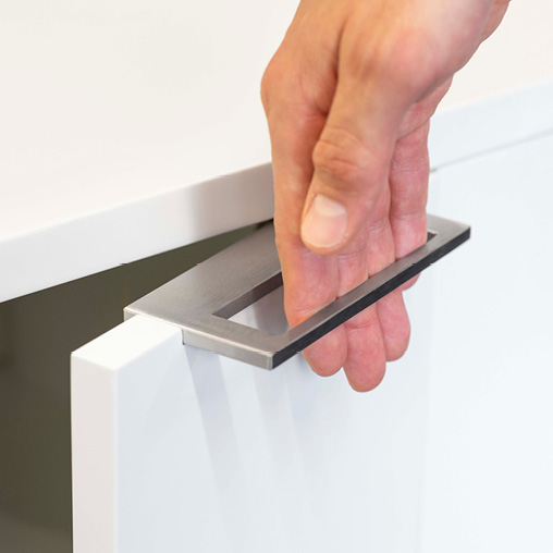 PBA EMP cabinet pull close-up.