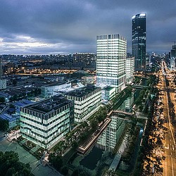 Lumina 2 aerial nighttime city view.