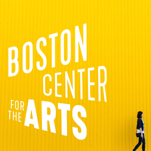 Boston Center for the Arts yellow wall graphic.