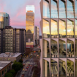 A city with tall buildings.