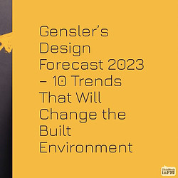 Text on yellow background: Gensler’s Design Forecast 2023 – 10 Trends That Will Change the Built Environment. ThisWeekinFM logo.