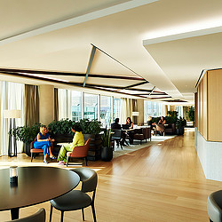 Law firm lounge space with wooden floors