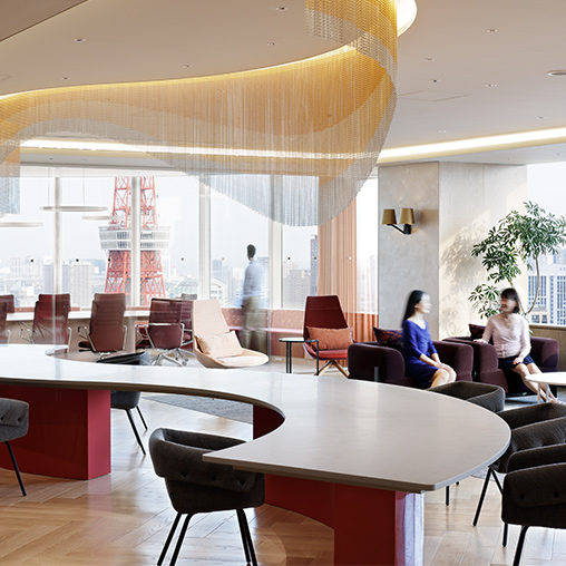 Law firm office interior with view of Tokyo Tower