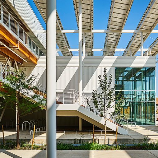 A building with a glass wall.