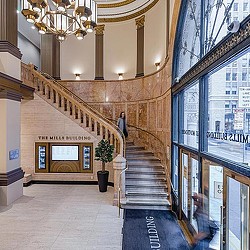 The Mills Building lobby with staircase