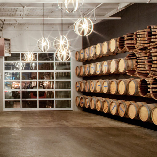 A room with a large display of glass and lights.