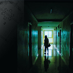 Composite of floorplan and woman in dark hallway. Credit: Ken Stocker/Shutterstock, Hitdelight/Shutterstock