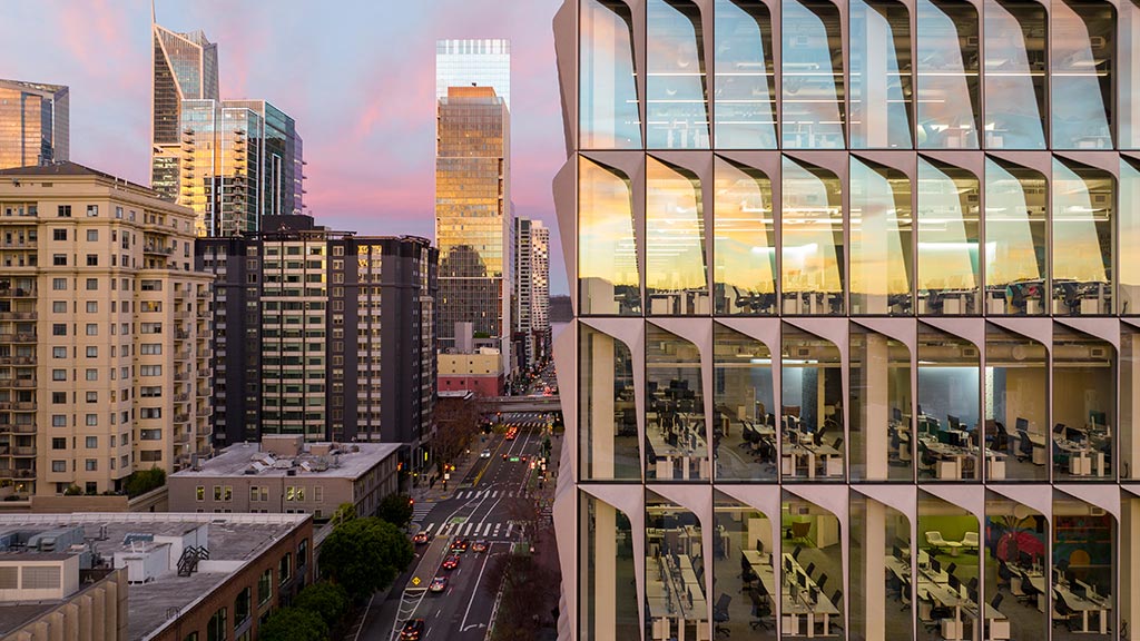 633 Folsom building solar shades and San Francisco cityscape