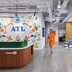 LinkedIn Atlanta office reception with environmental graphics