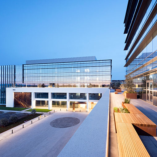 A building with glass walls.