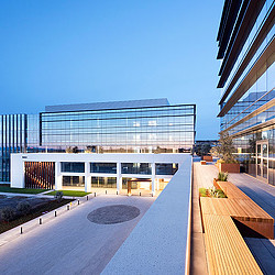A building with glass walls.