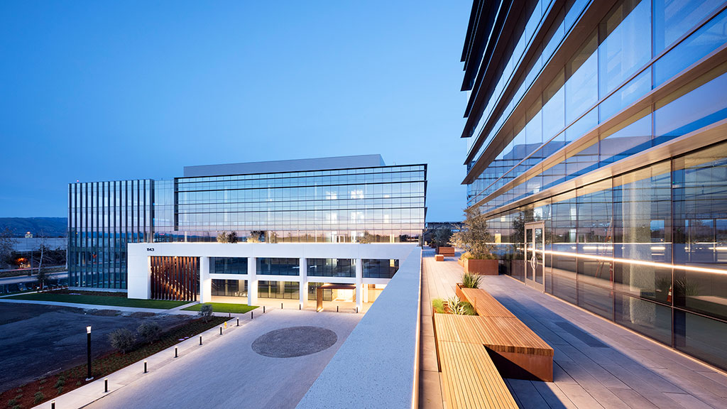 A building with glass walls.