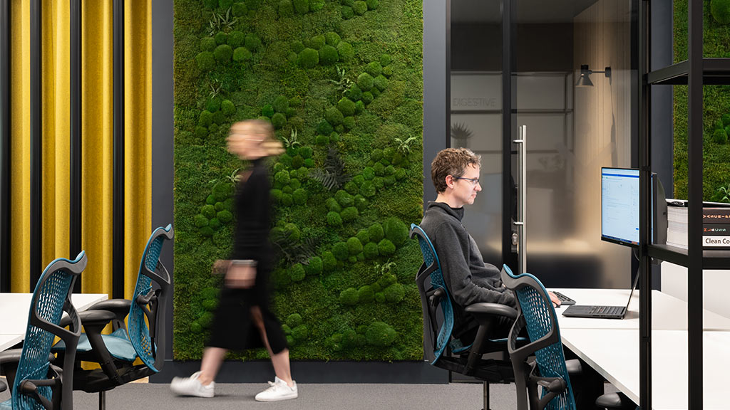 Citrix Cambridge workspace with biophilic wall