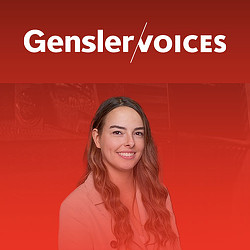Gabriela Alvergue headshot with Gensler Voices overlay