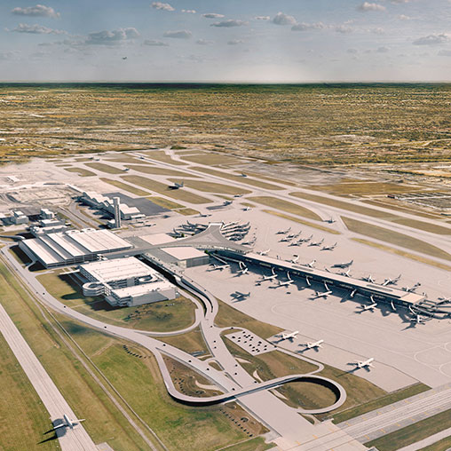John Glenn Columbus International Airport terminal aerial rendering