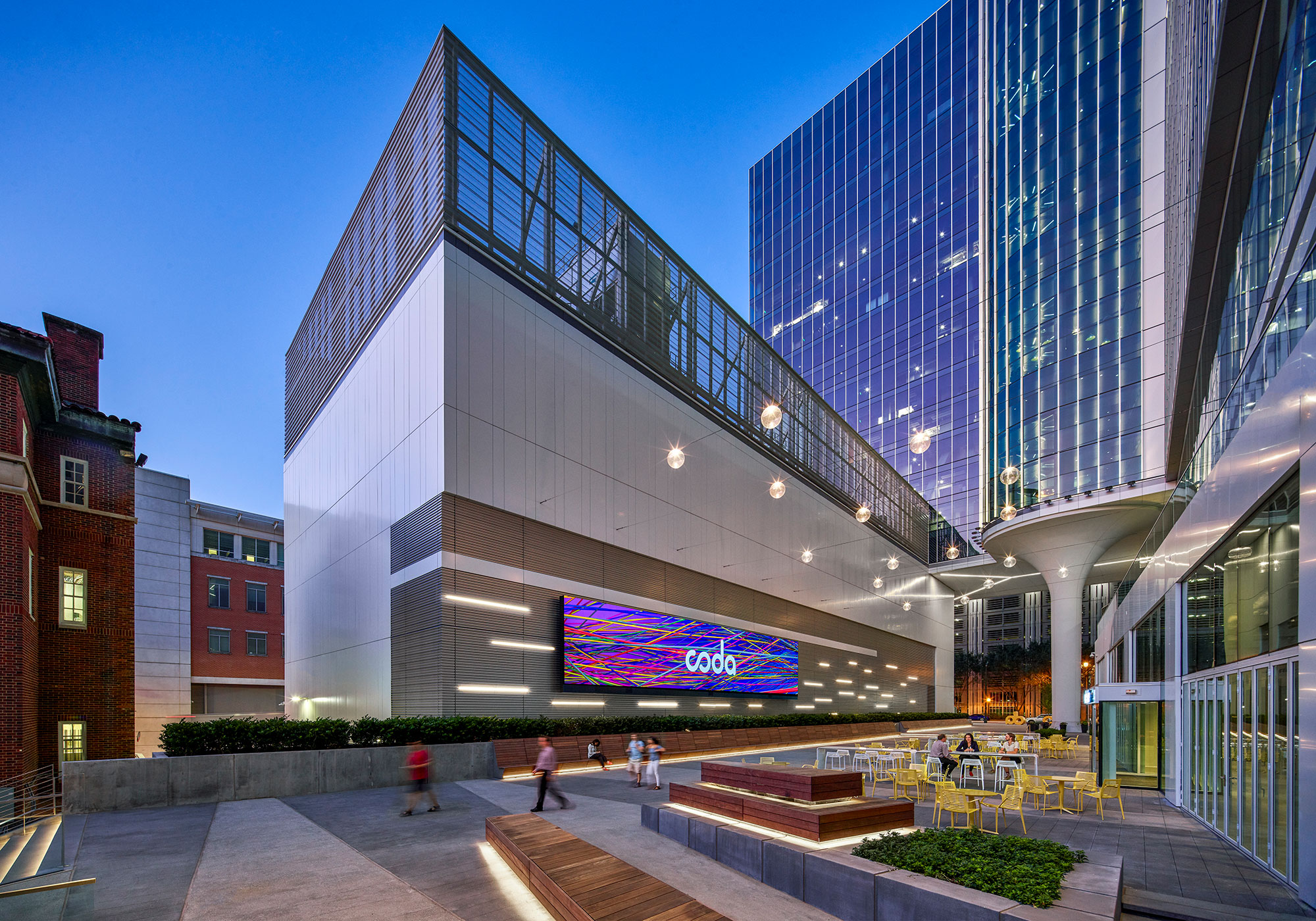 A building with a glass front.