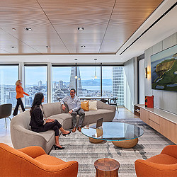 Baker Botts lounge seating with view of San Francisco