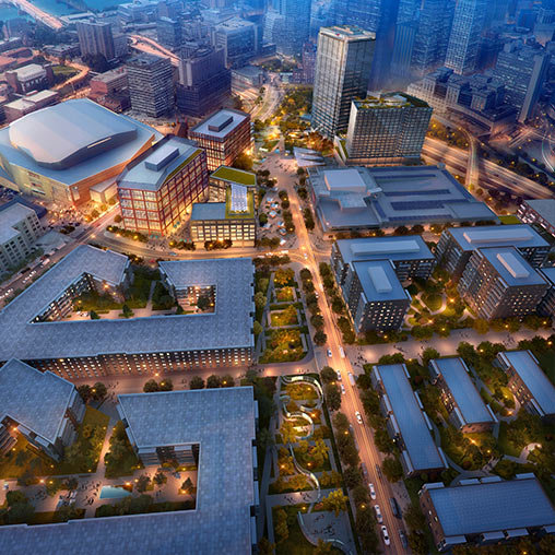 Lower Hill District Mixed-Use Redevelopment aerial view