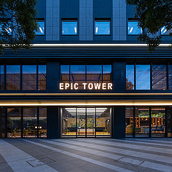 Epic Tower Shin Yokohama front building entrance in the evening