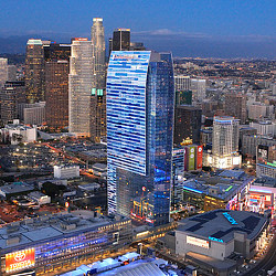 A city with tall buildings.