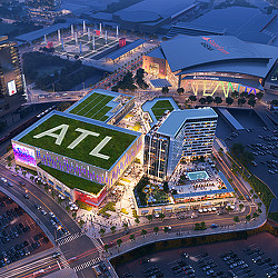 Mixed use development aerial rendering