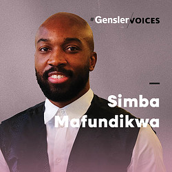 Simba Mafundikwa headshot with Gensler Voices overlay