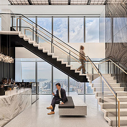 Global law firm office interior with staircase