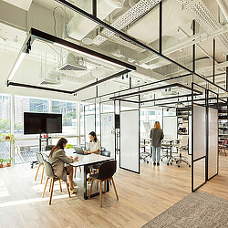 A group of people in a room.