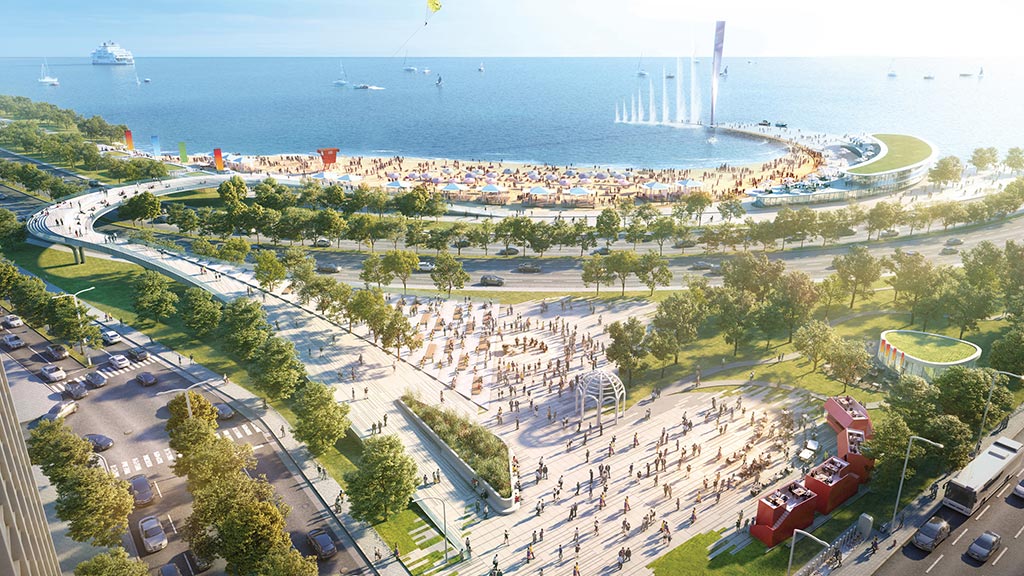 Exterior rendering of proposed Chicago waterfront changes