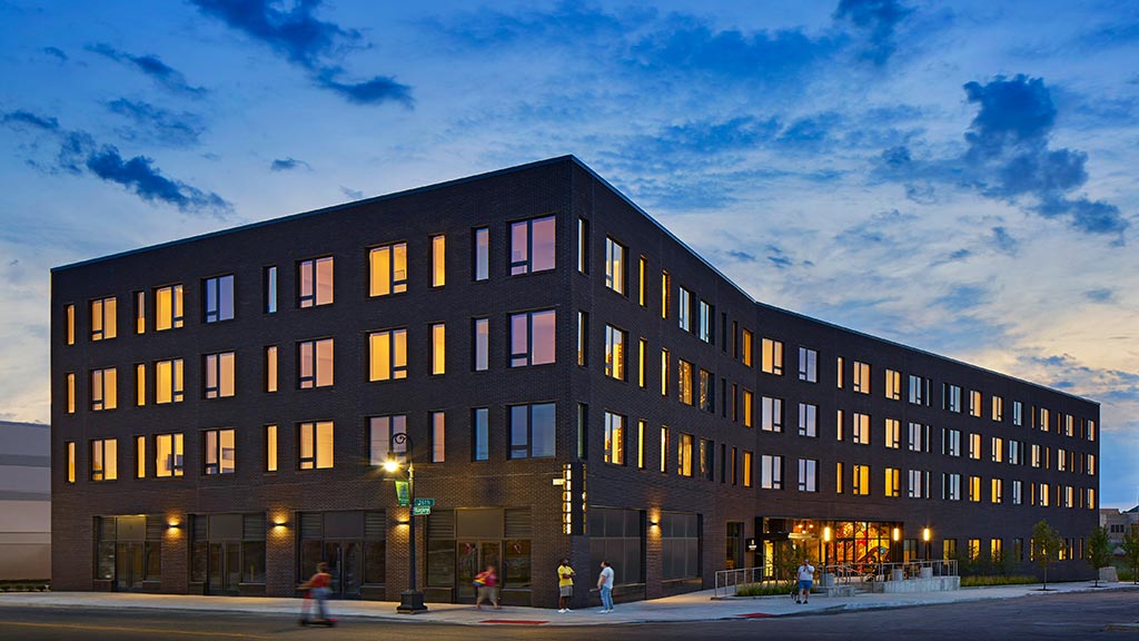 A building with many windows.