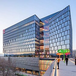 A building with glass walls.