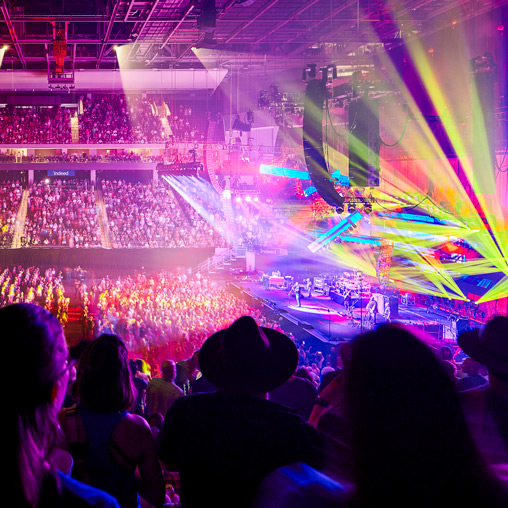 A crowd of people in a stadium.
