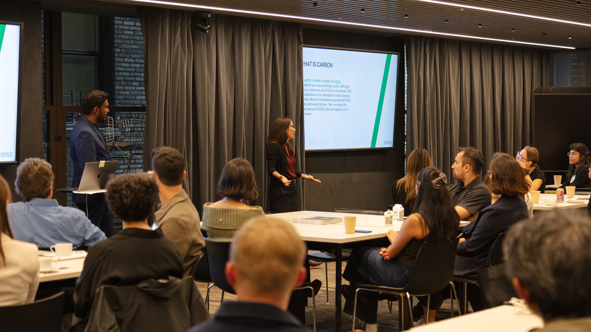 A person giving a presentation to a group of people.