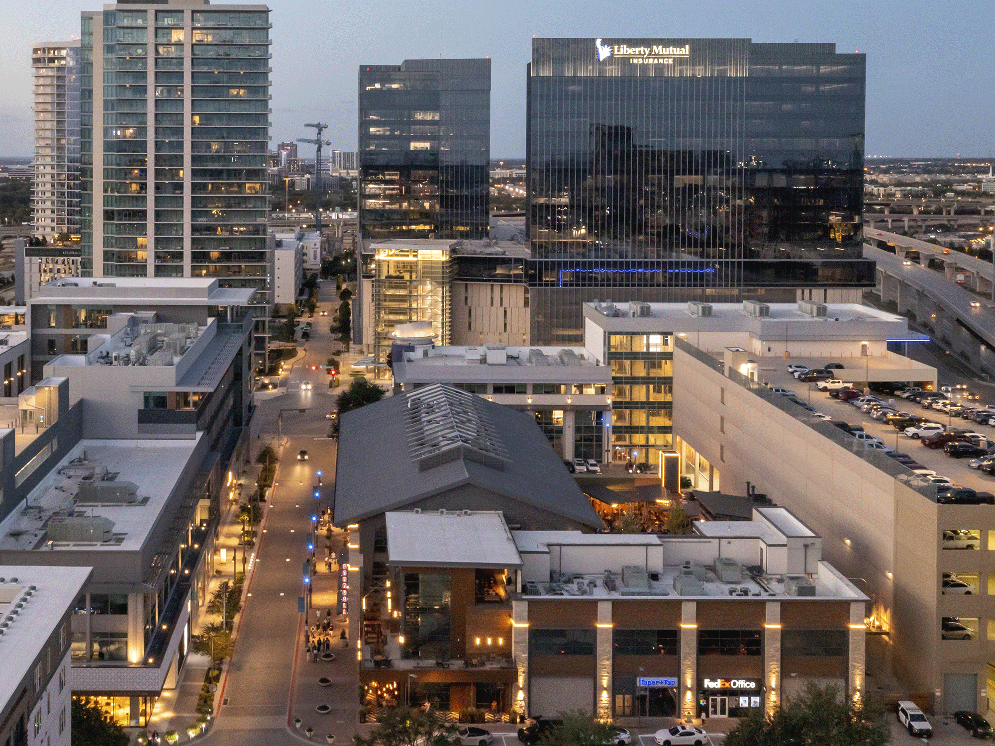 A city with tall buildings.