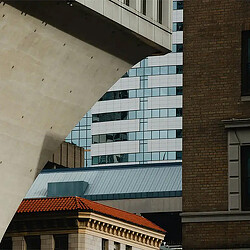 A building with a glass wall.