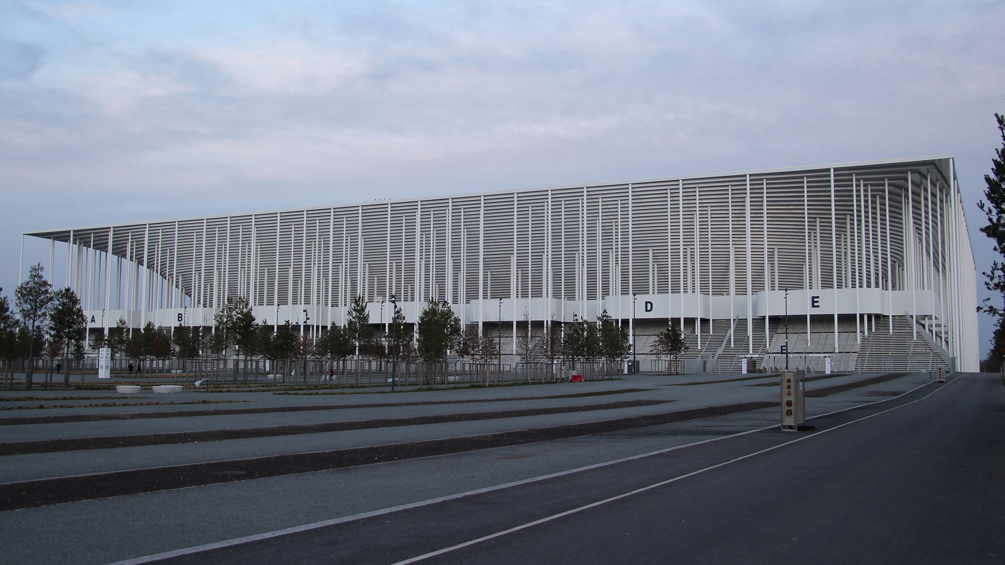 A large white building.