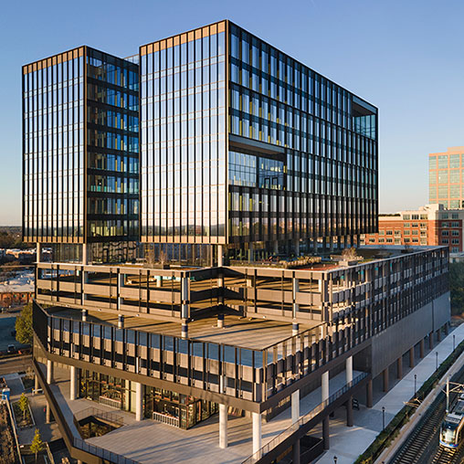 A high angle view of a building.
