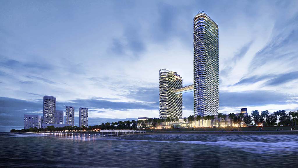 A body of water with buildings along it.