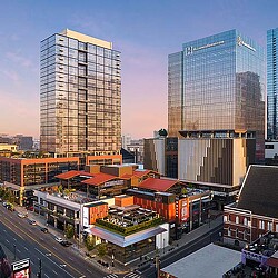 A city with tall buildings.