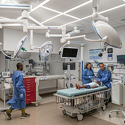 A group of doctors in a hospital.