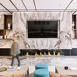 Galleria Residences amenity space with fireplace