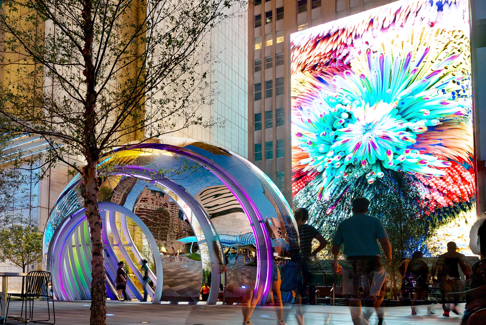 AT&T Discovery District globe installation and media wall