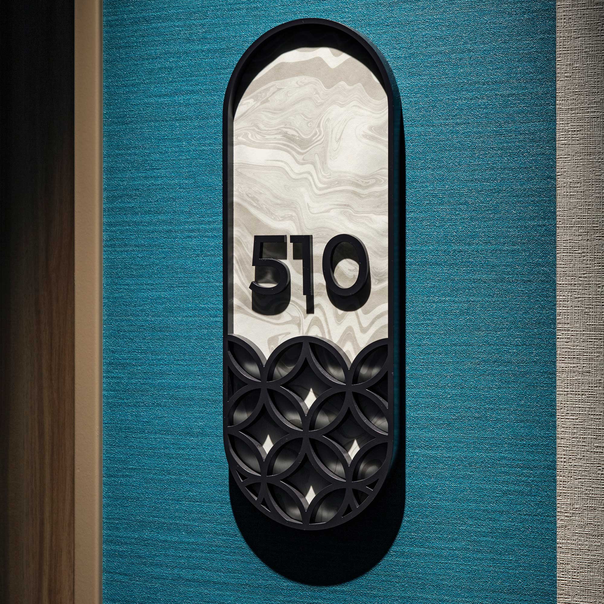 Close-up of hotel room number 510