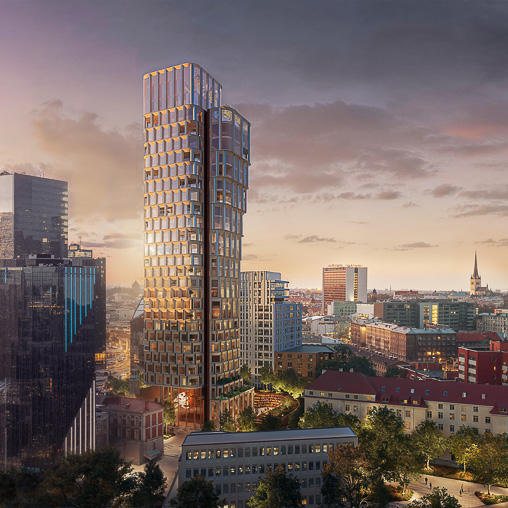Tallin Tower aerial rendering at dusk