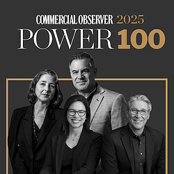 Gensler Global Co-Chairs Andy Cohen and Diane Hoskins and Co-CEOs Jordan Goldstein and Elizabeth Brink headshots composited with Commercial Observer 2025 Power 100 header