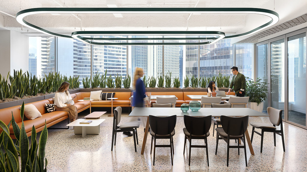 Workplace cafe with city views